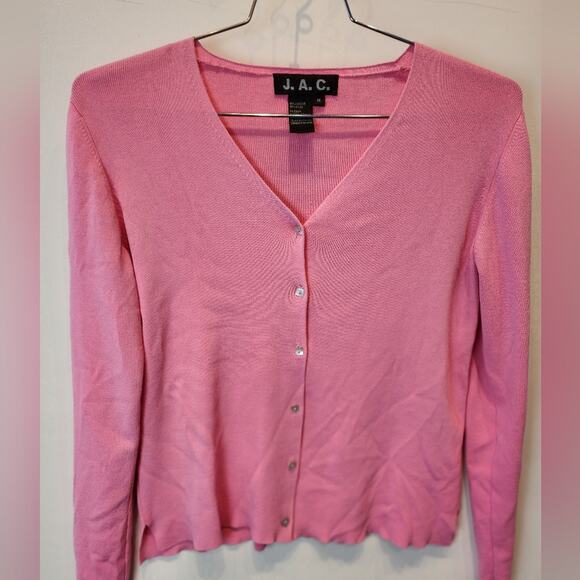 Hot Pink Barbiecore Cardigan Sweater Button Down Long Sleeve Sweater Size M - Picture 2 of 8
